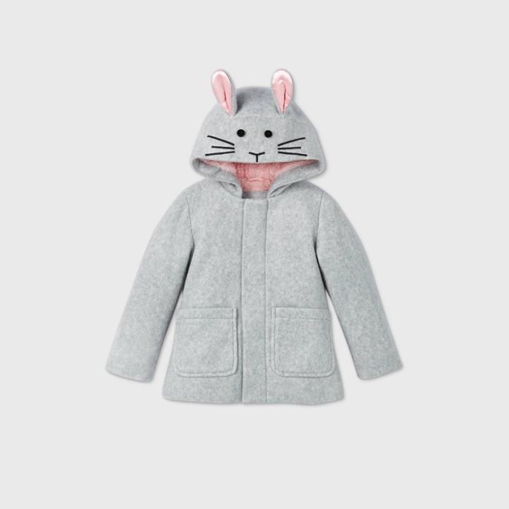 Toddler Girls' Bunny Hooded Fashion Faux Wool Jacket - Cat & Jack Heather Gray