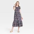 Women's Floral Print Ruffle Sleeveless Dress - Universal Thread Navy