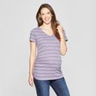Maternity Striped Short Sleeve Side Shirred V-neck T-shirt - Isabel Maternity By Ingrid & Isabel Purple Xl, Purple
