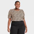 Women's Plus Size Polka Dot Puff Elbow Sleeve Sweatshirt - Who What Wear Brown