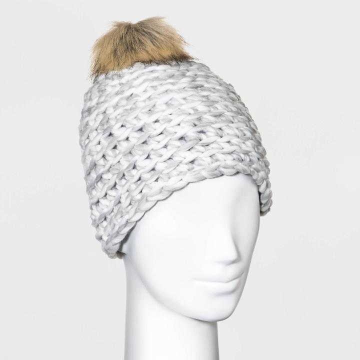 Women's Hand Knit Pom Beanie - Universal Thread Gray