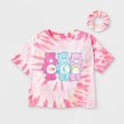 Girls' Care Bears Tie-dye Short Sleeve Graphic T-shirt With Scrunchie - Pink