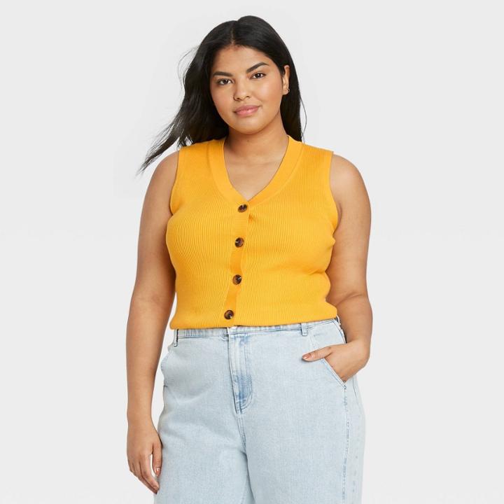 Women's Plus Size V-neck Sweater Vest - Who What Wear Yellow