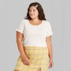 Women's Plus Size Short Sleeve Henley Baby T-shirt - Wild Fable Ivory