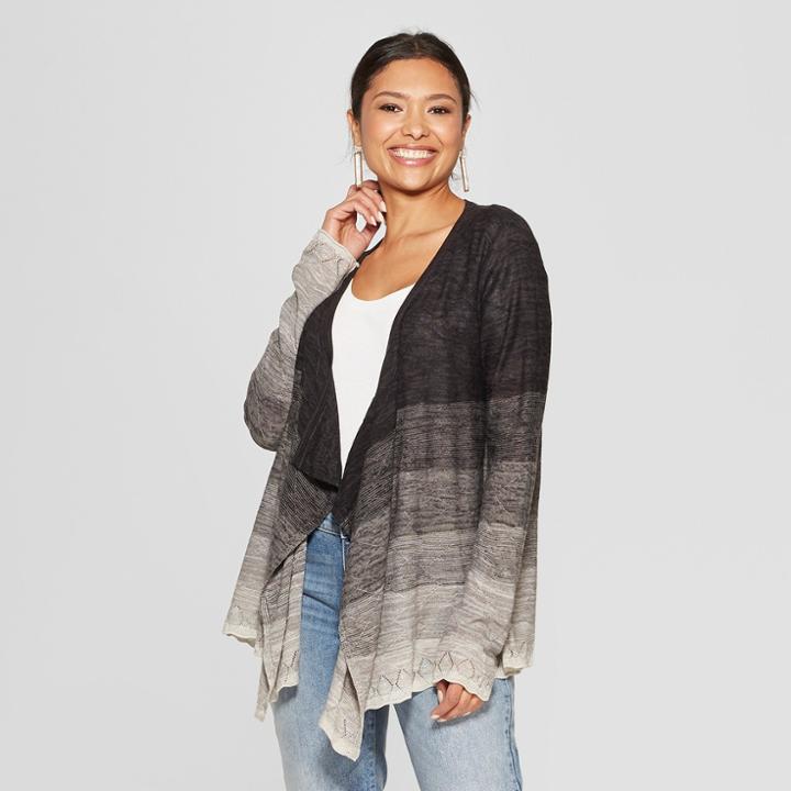 Women's Long Sleeve Ombre Open Cardigan - Knox Rose Black
