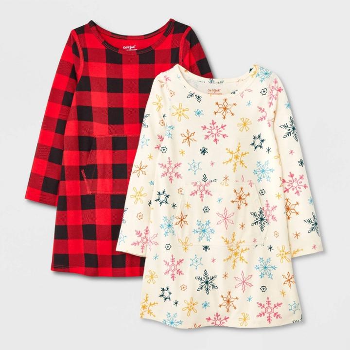 Toddler Girls' Adaptive 2pk Long Sleeve Dress - Cat & Jack Red/cream