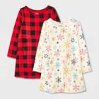 Toddler Girls' Adaptive 2pk Long Sleeve Dress - Cat & Jack Red/cream