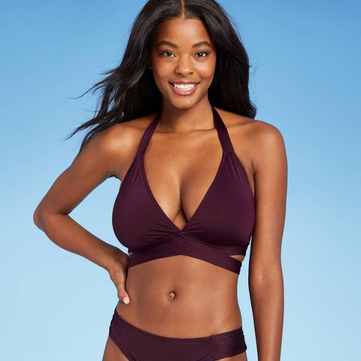 Women's Faux Wrap Bikini Top - Kona Sol Atlantic Burgundy D/dd Cup, Atlantic Red