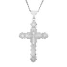 Crucible Men's Cubic Zirconia Stainless Steel Multi-layer Cross Pendant Necklace,