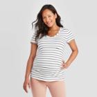 Maternity Striped Short Sleeve V-neck Side Shirred T-shirt - Isabel Maternity By Ingrid & Isabel White/black