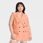 Women's Plus Size Double Breasted Blazer Vest - A New Day Orange