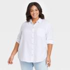 Women's Plus Size Long Sleeve Gauze Button-down Shirt - Universal Thread True White