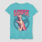 Girls' Captain Marvel Goose On The Loose Short Sleeve T-shirt - Aqua Blue