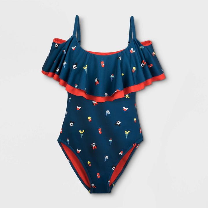 Girls' Disney Mickey Mouse & Friends Swimsuit - Blue Xs - Disney Store, Girl's, Blue Red