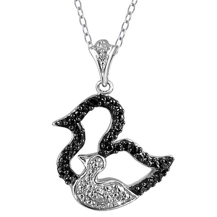 Distributed By Target Women's Sterling Silver Accent Round-cut Black And White Diamond Motherly Duck Pendant - White