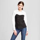 Women's Long Sleeve Woven Blouse With Bustier - Necessary Objects Black/white