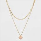 Layered Gold Dipped With Semi-precious Rose Quartz Chain Necklace - A New Day Pink