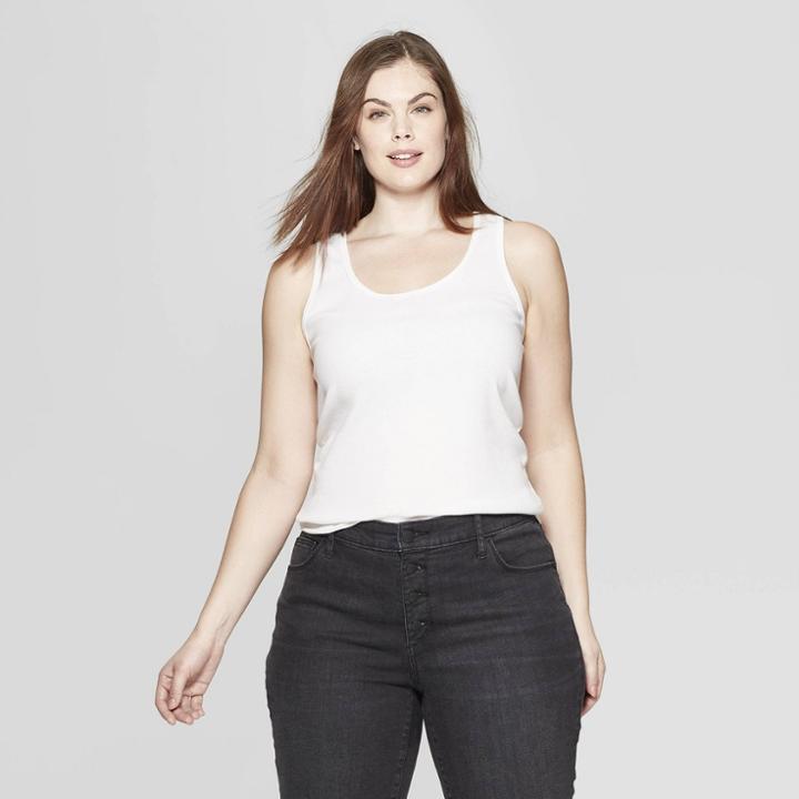 Women's Plus Size Sleeveless Scoop Neck Rib Racerback Tank Top - Universal Thread White