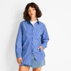 Women's Long Sleeve Button-down Shirt - Future Collective With Kahlana Barfield Brown Blue Pinstriped Xxs
