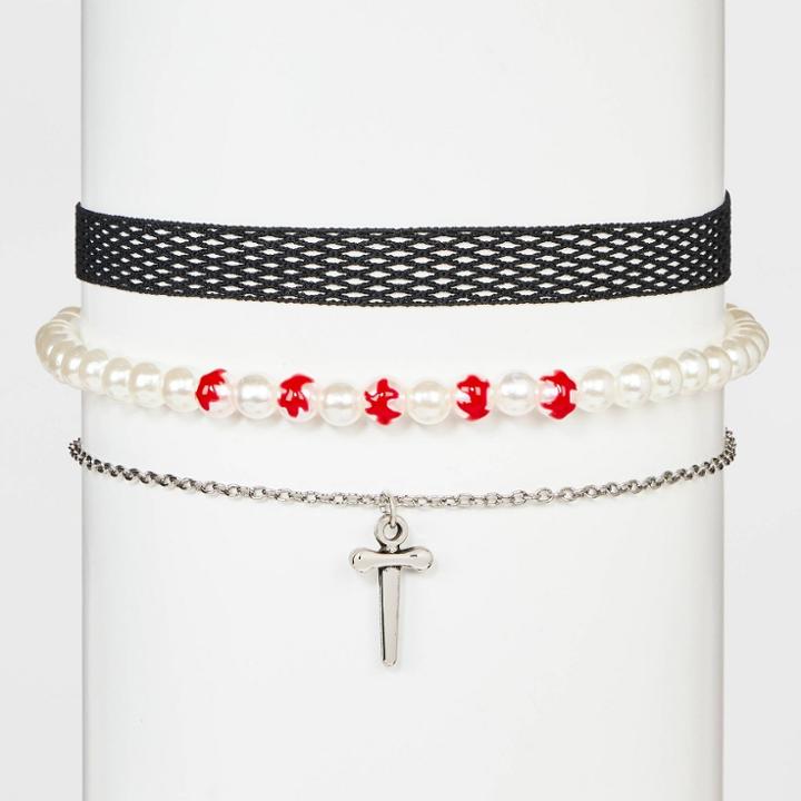 No Brand Halloween Dripping Blood Simulated Pearl Chain Choker Necklace Set