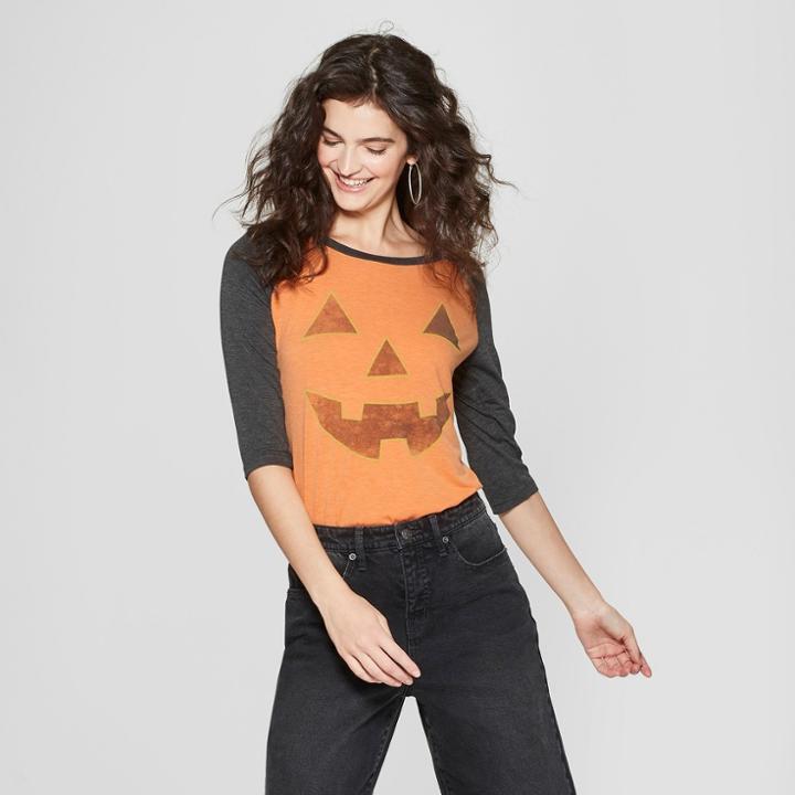 Women's Jack O'lantern Raglan Graphic T-shirt - Zoe+liv (juniors') Orange