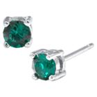 Target Silver Plated Brass Dark Green Stud Earrings With Crystals From Swarovski (4mm), Women's, Deep Emerald