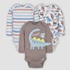 Gerber Baby 3pk Dino Long Sleeve Onesies - White/brown Newborn