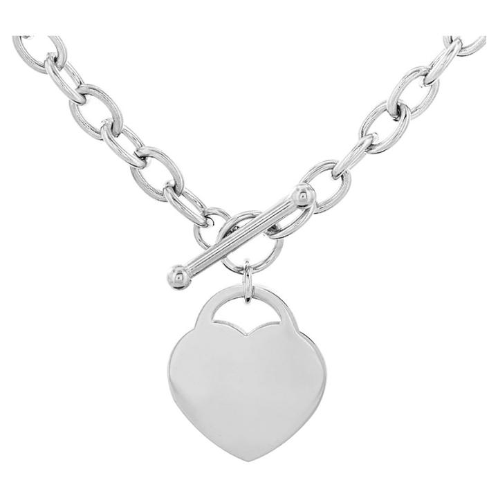 Women's Stainless Steel Heart Tag Toggle Clasp Necklace (18) - West Coast Jewelry,