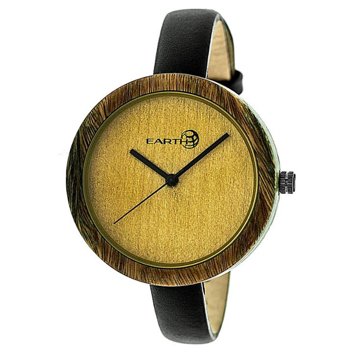 Earth Wood Goods Earth Wood Women's Yosemite Leather Strap Watch - Olive, Olive Tree