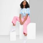 Women's Super-high Rise Distressed Hem Straight Jeans - Wild Fable Pink