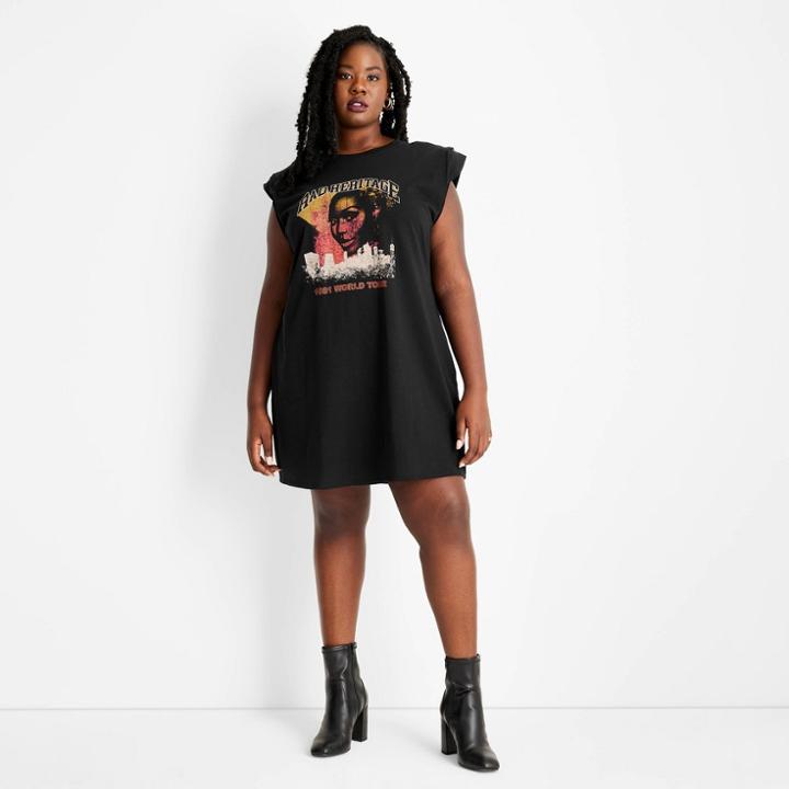 Women's Plus Size Sleeveless Power Shoulder Graphic Shift Dress - Future Collective With Kahlana Barfield Brown Black