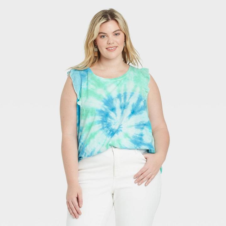 Women's Plus Size Tank Top - Knox Rose Green Tie-dye