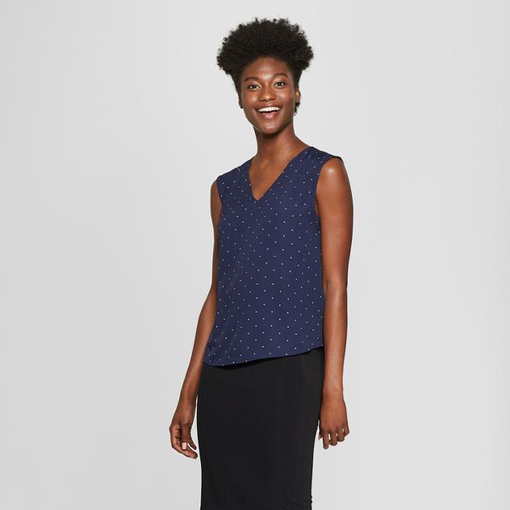 Women's Polka Dot Crepe Blouse - A New Day Navy