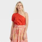 Women's Puff Short Sleeve One Shoulder Top - Who What Wear Red