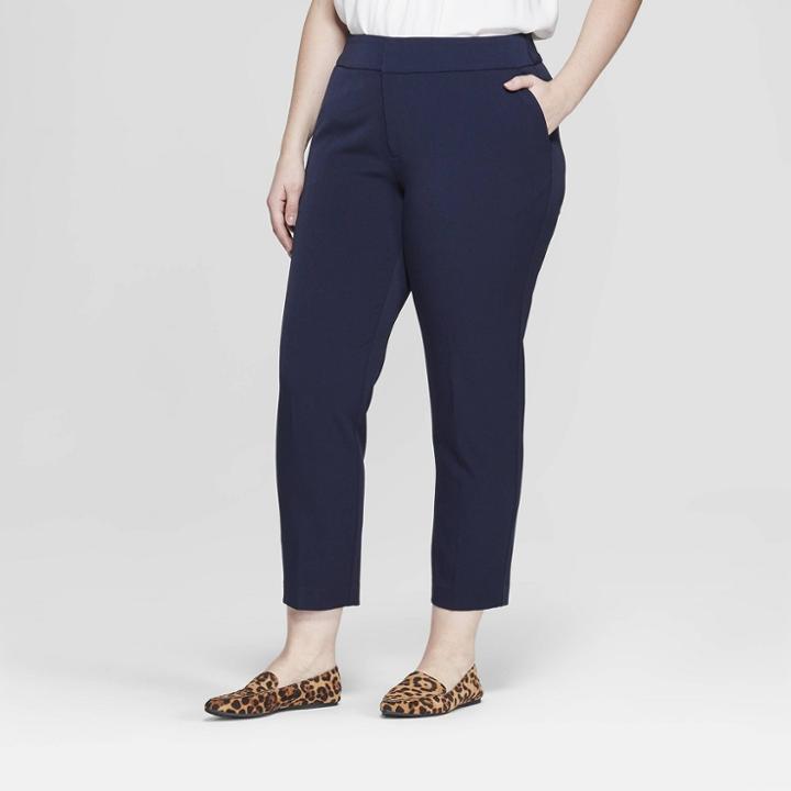 Women's Plus Size Slim Ankle Trouser Pants - Ava & Viv Navy (blue)