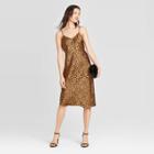 Women's Leopard Print Satin Slip Dress - A New Day Tan
