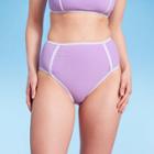 Women's Terry Textured Solid High Waist High Leg Bikini Bottom - Kona Sol Amethyst