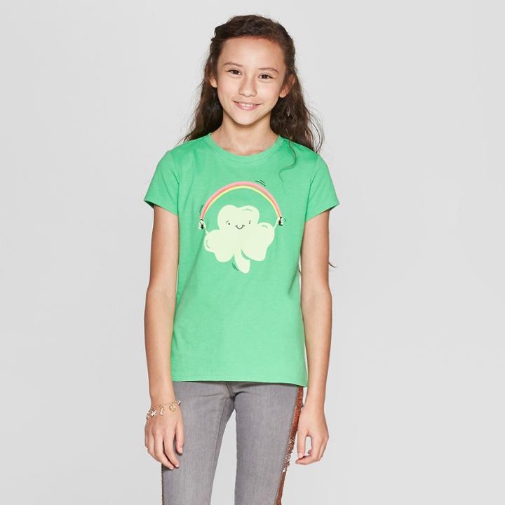 Girls' Shamrock Jump Short Sleeve Rope T-shirt - Cat & Jack Green