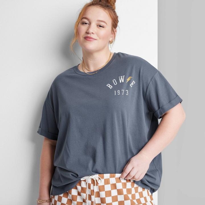 Women's Plus Size Ascot + Hart Bowie Short Sleeve Graphic T-shirt - Gray
