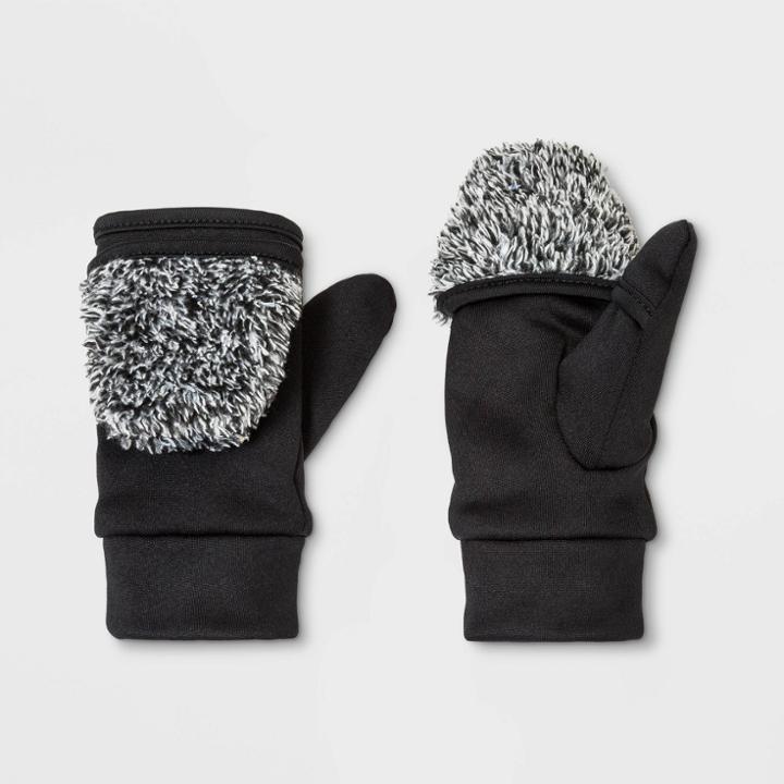 Girls' Onyx Flip Top Gloves - All In Motion Black 8-16, Black/black