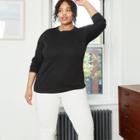 Women's Plus Size Long Sleeve Slim Fit Rib T-shirt - Universal Thread Black