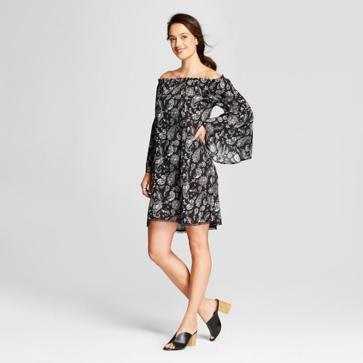 Women's Floral Print Long Sleeve Off The Shoulder Dress - Knox Rose Black