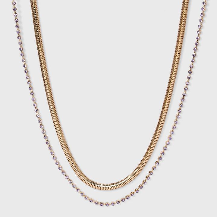 16 Multi Strand Snake Chain And Stone Statement Necklace - A New Day Purple