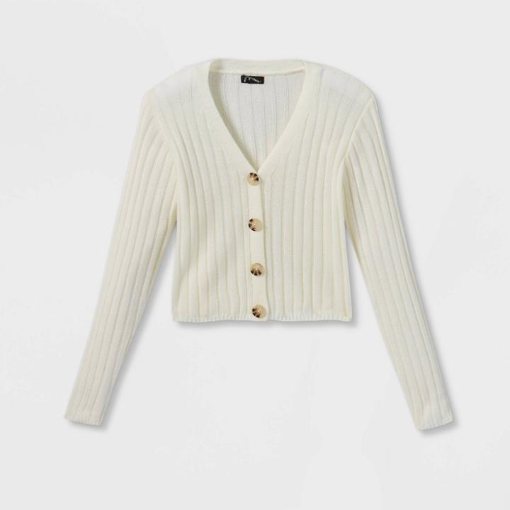 Girls' Boxy Cropped Cardigan Sweater - Art Class Cream