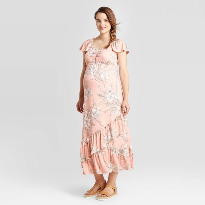 Maternity Floral Print Short Sleeve Knit Maxi Dress - Isabel Maternity By Ingrid & Isabel Pink