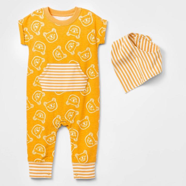 Baby Boys' Bear Romper With Bib - Cat & Jack Gold Newborn