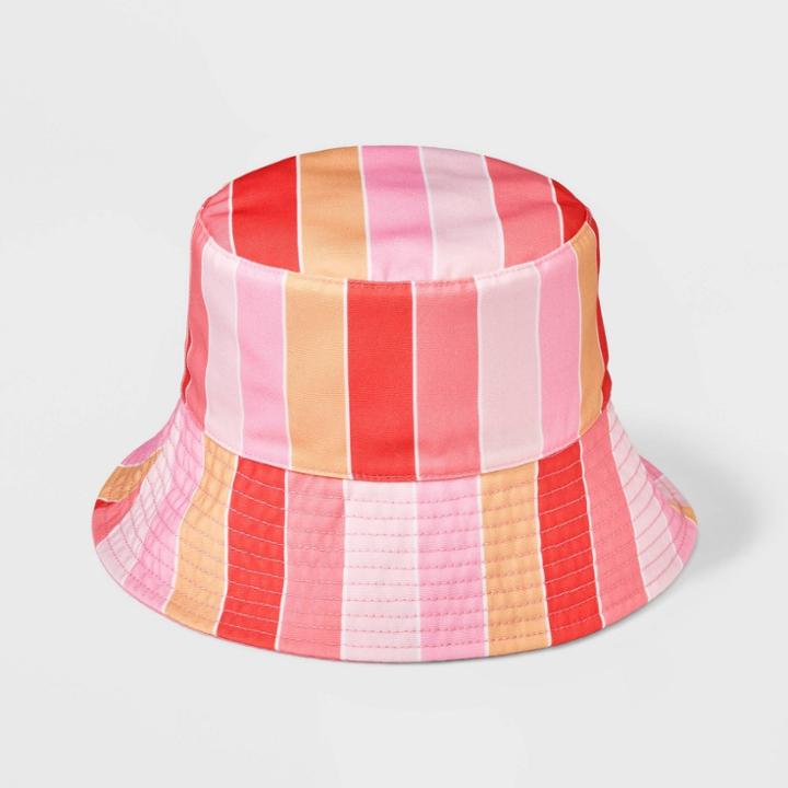 Girls' Reversible Striped Bucket Hat - Cat & Jack Pink
