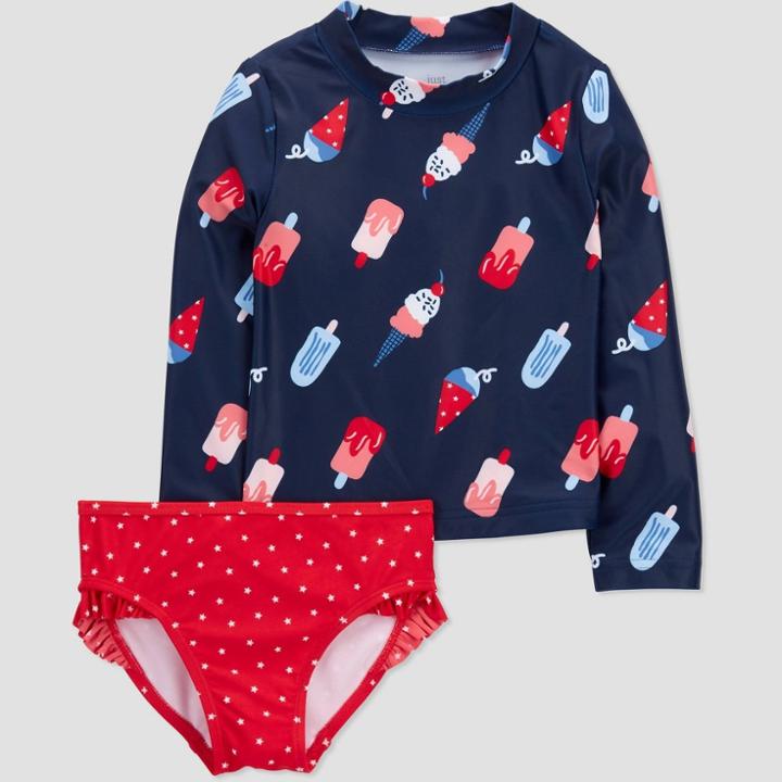 Carter's Just One You  Baby Girls' 2pc Long Sleeve Popsicles Print Rash Guard Set Red/white/blue