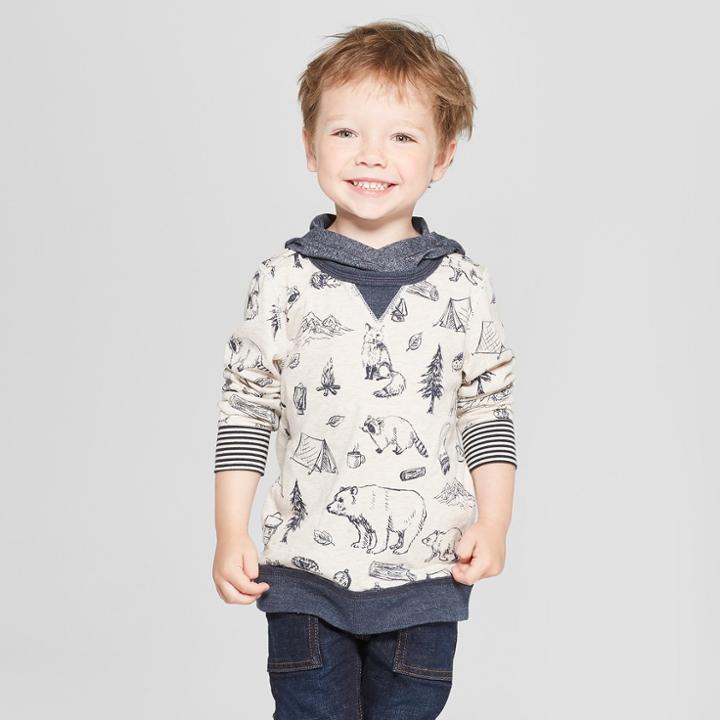 Genuine Kids From Oshkosh Toddler Boys' Crew Sweatshirt With Hood Wilderness Critters - Tan