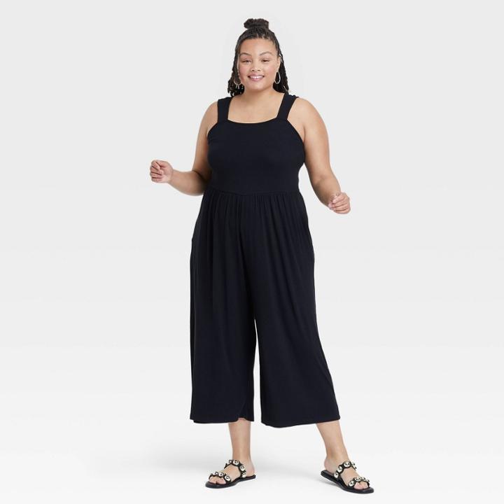 Women's Plus Size Sleeveless Knit Jumpsuit - Ava & Viv Black X